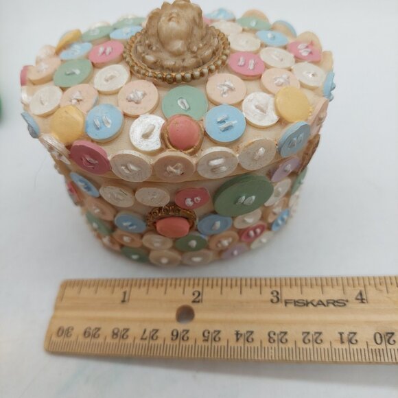 Dezine Trinket Box 3D Buttons Baubles Cherub Oval 1993 Hand Painted 3.5" READ - Picture 5 of 16